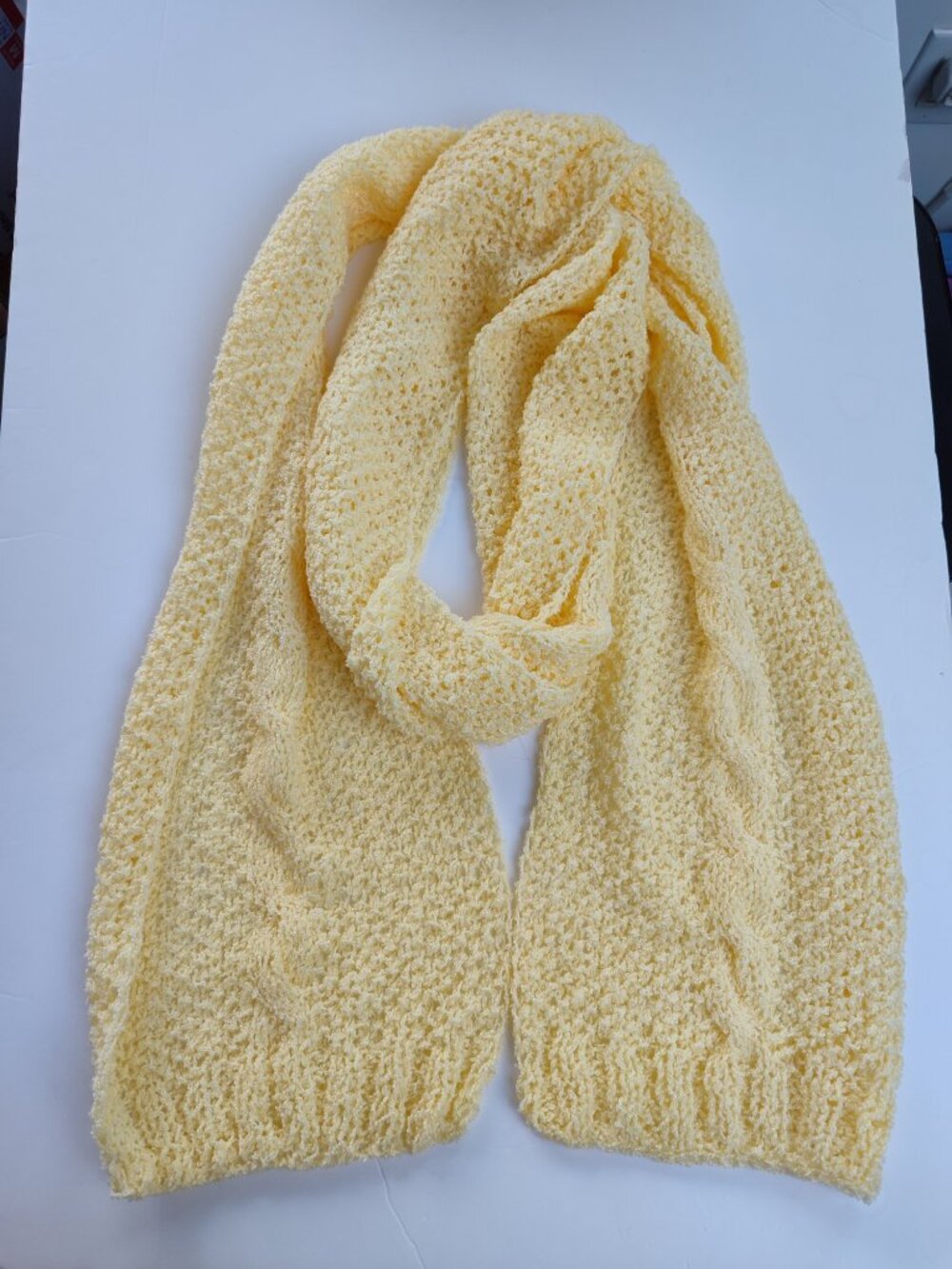 New Handmade Butter Yellow Long Scarf Center Cable Knit Cozy